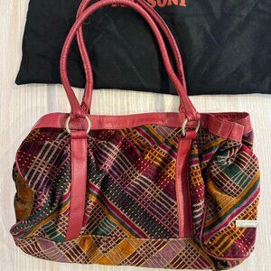Missoni Multicolor Woven Tote with Pink Leather Handles